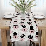 Beyaz Siyah Ananas Desenli Dijital Baskılı Runner CGH581-RN