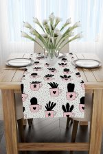 Beyaz Siyah Ananas Desenli Dijital Baskılı Runner CGH581-RN