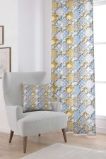 Sarı Mavi Etnik Vintage Desenli Dijital Baskılı Perde CGH583-PR