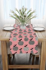 Pembe Siyah Dekoratif Meyve Desenli Dijital Baskılı Runner CGH598-RN