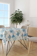 Beyaz Mavi Modern Dekoratif Desenli Dijital Baskılı Masaörtüsü CGH603-MS - Görsel 2