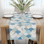 Beyaz Mavi Modern Dekoratif Desenli Dijital Baskılı Runner CGH603-RN