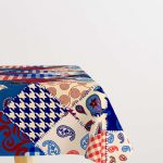 Kırmızı Mavi Etnik Patchwork Desenli Dijital Baskılı Masaörtüsü CGH605-MS