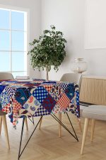 Kırmızı Mavi Etnik Patchwork Desenli Dijital Baskılı Masaörtüsü CGH605-MS - Görsel 2
