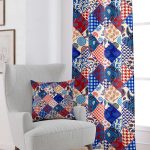 Kırmızı Mavi Etnik Patchwork Desenli Dijital Baskılı Perde CGH605-PR