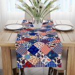 Kırmızı Mavi Etnik Patchwork Desenli Dijital Baskılı Runner CGH605-RN