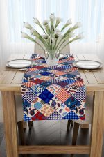 Kırmızı Mavi Etnik Patchwork Desenli Dijital Baskılı Runner CGH605-RN