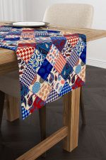 Kırmızı Mavi Etnik Patchwork Desenli Dijital Baskılı Runner CGH605-RN - Görsel 2