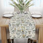 Beyaz Sarı Dekoratif Çini Desenli Dijital Baskılı Runner CGH606-RN