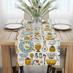 Beyaz Çok Renkli Dekoratif Çini Desenli Dijital Baskılı Runner CGH609-RN