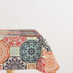 Krem Çok Renkli Retro Vintage Desenli Dijital Baskılı Masaörtüsü CGH612-MS