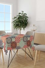 Krem Çok Renkli Retro Vintage Desenli Dijital Baskılı Masaörtüsü CGH612-MS - Görsel 2