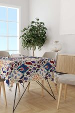Krem Mavi Etnik Motif Desenli Dijital Baskılı Masaörtüsü CGH613-MS - Görsel 2