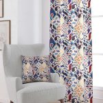 Krem Mavi Etnik Motif Desenli Dijital Baskılı Perde CGH613-PR