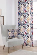 Krem Mavi Etnik Motif Desenli Dijital Baskılı Perde CGH613-PR