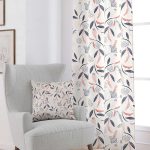 Pembe Lacivert Dekoratif Çiçek Desenli Dijital Baskılı Perde CGH616-PR