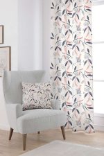 Pembe Lacivert Dekoratif Çiçek Desenli Dijital Baskılı Perde CGH616-PR