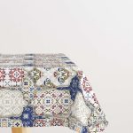 Krem Lacivert Vintage Retro Desenli Dijital Baskılı Masaörtüsü CGH617-MS