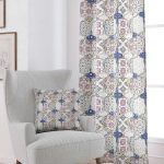 Krem Lacivert Vintage Retro Desenli Dijital Baskılı Perde CGH617-PR