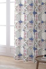 Krem Lacivert Vintage Retro Desenli Dijital Baskılı Perde CGH617-PR - Görsel 2