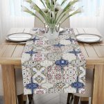 Krem Lacivert Vintage Retro Desenli Dijital Baskılı Runner CGH617-RN