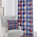 Kırmızı Lacivert Etnik Patchwork Desenli Dijital Baskılı Perde CGH622-PR