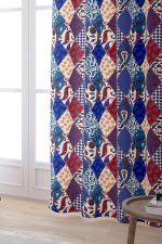Kırmızı Lacivert Etnik Patchwork Desenli Dijital Baskılı Perde CGH622-PR - Görsel 2