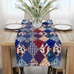 Kırmızı Lacivert Etnik Patchwork Desenli Dijital Baskılı Runner CGH622-RN