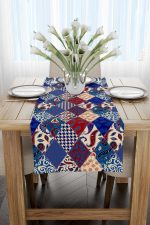 Kırmızı Lacivert Etnik Patchwork Desenli Dijital Baskılı Runner CGH622-RN