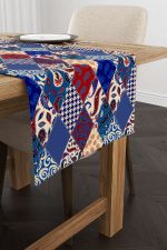Kırmızı Lacivert Etnik Patchwork Desenli Dijital Baskılı Runner CGH622-RN - Görsel 2