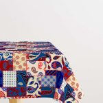 Kırmızı Lacivert Etnik Patchwork Desenli Dijital Baskılı Masaörtüsü CGH623-MS