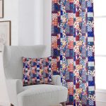 Kırmızı Lacivert Etnik Patchwork Desenli Dijital Baskılı Perde CGH623-PR