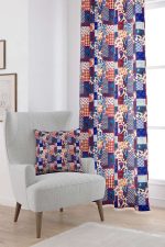 Kırmızı Lacivert Etnik Patchwork Desenli Dijital Baskılı Perde CGH623-PR