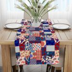 Kırmızı Lacivert Etnik Patchwork Desenli Dijital Baskılı Runner CGH623-RN