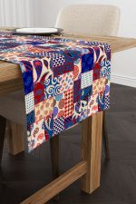 Kırmızı Lacivert Etnik Patchwork Desenli Dijital Baskılı Runner CGH623-RN - Görsel 2