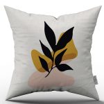 Sarı Siyah Modern Bohem Yaprak Desenli Dijital Baskılı Kırlent Yastık Kılıfı  CGH637