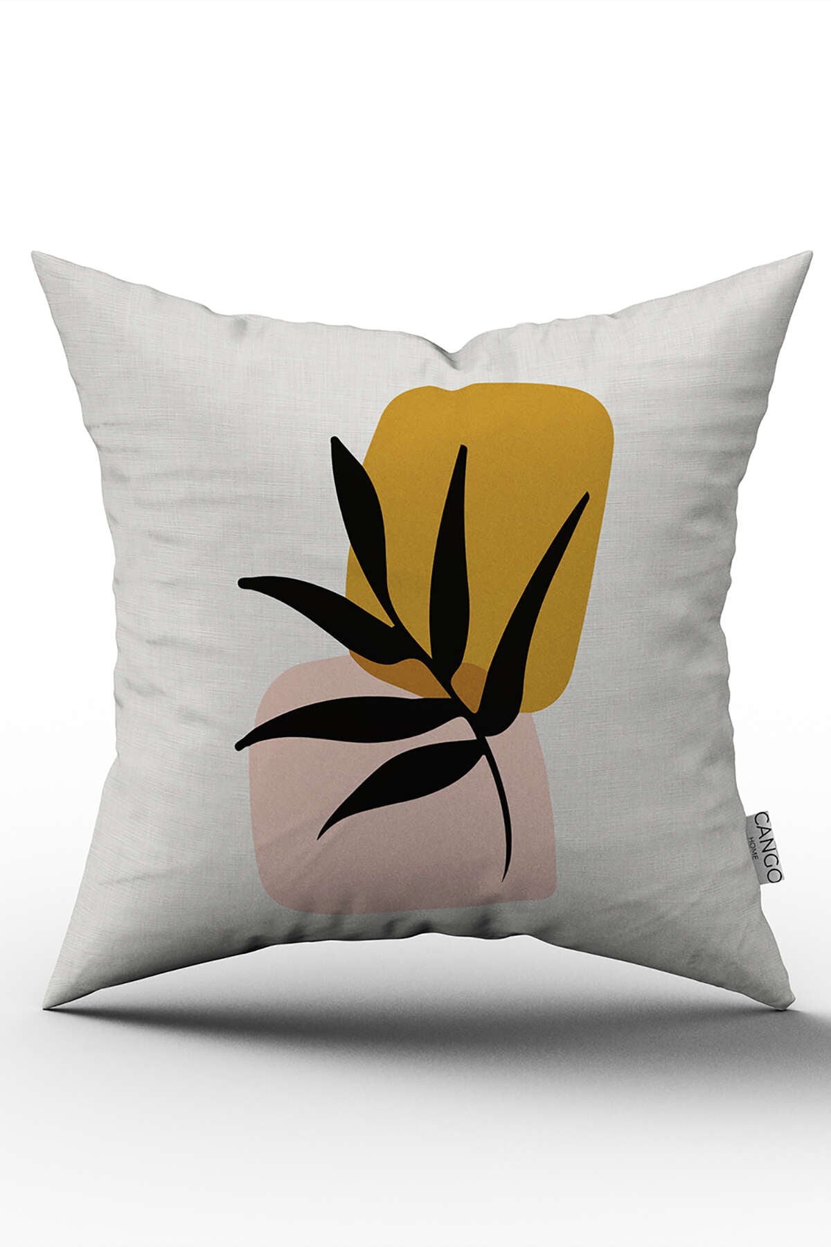 CGH638_01 Sarı Siyah Modern Bohem Yaprak Desenli Dijital Baskılı Kırlent Yastık Kılıfı CGH638 - Görsel 1