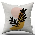 Sarı Siyah Modern Bohem Yaprak Desenli Dijital Baskılı Kırlent Yastık Kılıfı  CGH639