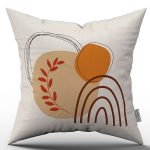 Turuncu Kahverengi Bohem Modern Desenli Dijital Baskılı Kırlent Yastık Kılıfı  CGH650