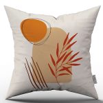 Turuncu Kahverengi Bohem Modern Desenli Dijital Baskılı Kırlent Yastık Kılıfı  CGH652