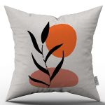 Siyah Kırmızı Modern Yaprak Desenli Dijital Baskılı Kırlent Yastık Kılıfı  CGH658