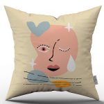 Krem Modern Soyut Figür Desenli Dijital Baskılı Kırlent Yastık Kılıfı  CGH699