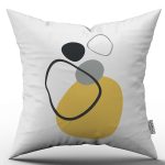 Gri Sarı Dekoratif Modern Soyut Desenli Dijital Baskılı Kırlent Yastık Kılıfı  CGH714