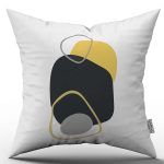 Gri Sarı Dekoratif Modern Soyut Desenli Dijital Baskılı Kırlent Yastık Kılıfı  CGH716