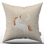 Krem Turuncu Bohem Unicorn Desenli Dijital Baskılı Kırlent Yastık Kılıfı  CGH729