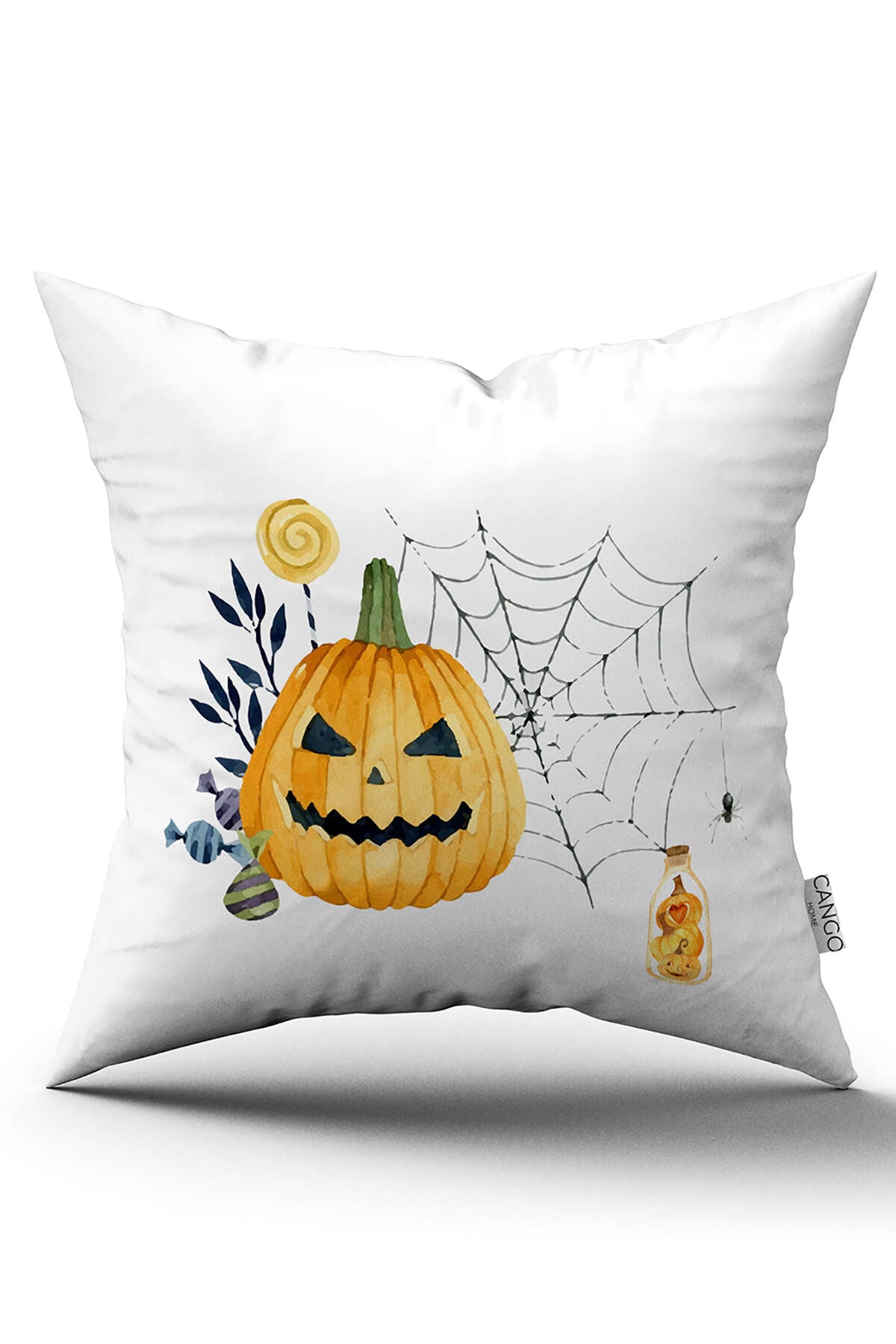 CGH741_01 Turuncu Halloween Balkabağı Desenli Dijital Baskılı Kırlent Kılıfı CGH741 - Görsel 1