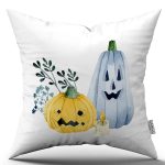 Turuncu Halloween Balkabağı Desenli Dijital Baskılı Kırlent Kılıfı CGH744