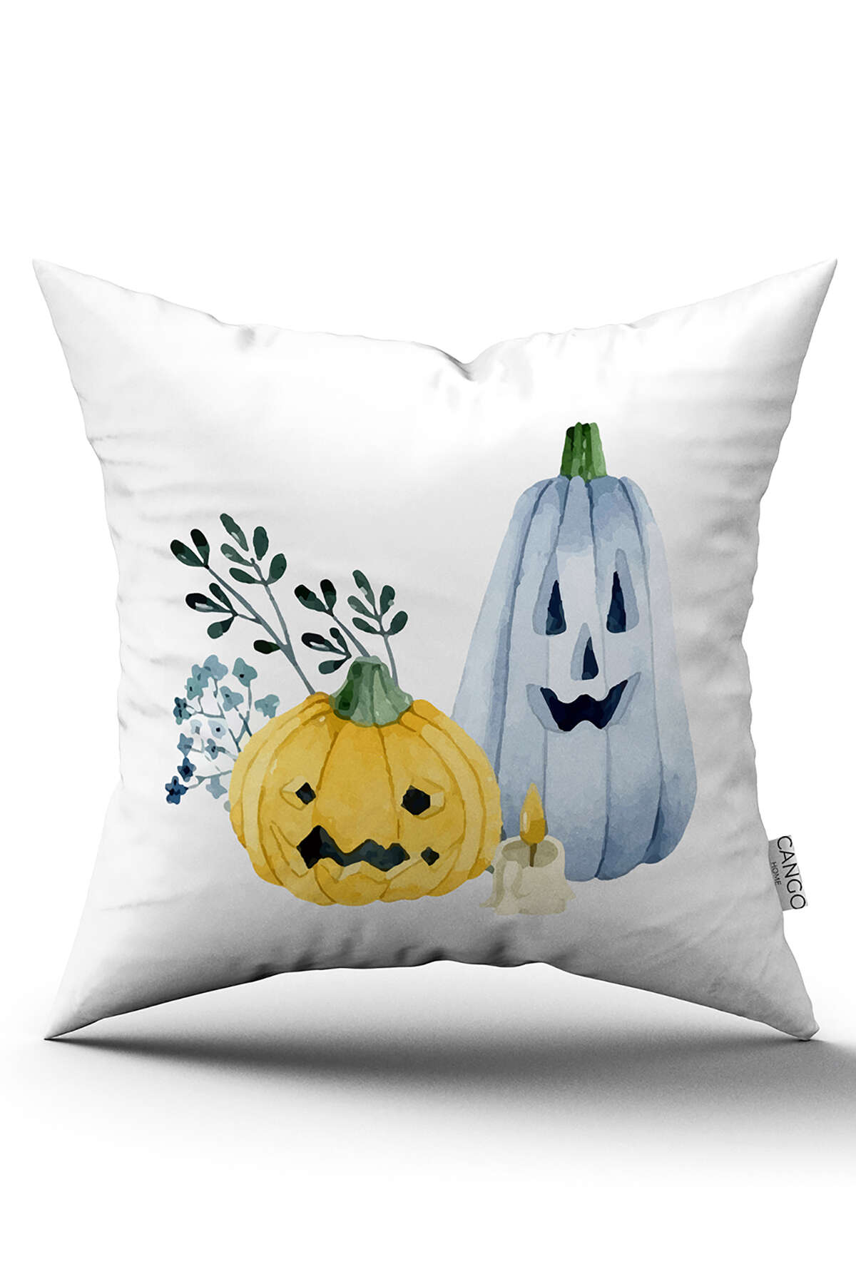 CGH744_01 Turuncu Halloween Balkabağı Desenli Dijital Baskılı Kırlent Kılıfı CGH744 - Görsel 1