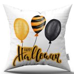 Turuncu Halloween Balkabağı Desenli Dijital Baskılı Kırlent Kılıfı CGH745
