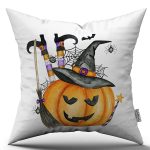 Turuncu Halloween Balkabağı Desenli Dijital Baskılı Kırlent Kılıfı CGH746